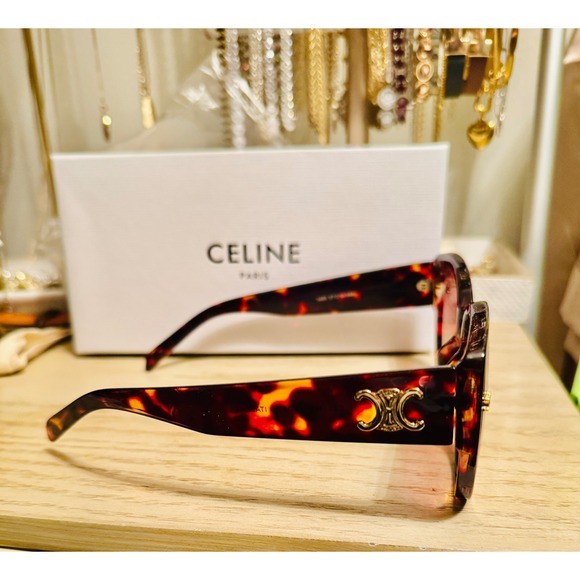 Celine Tortoise Cat Eye Sunglasses Brown Gradient Lens Designer Eyewear - Picture 3 of 15